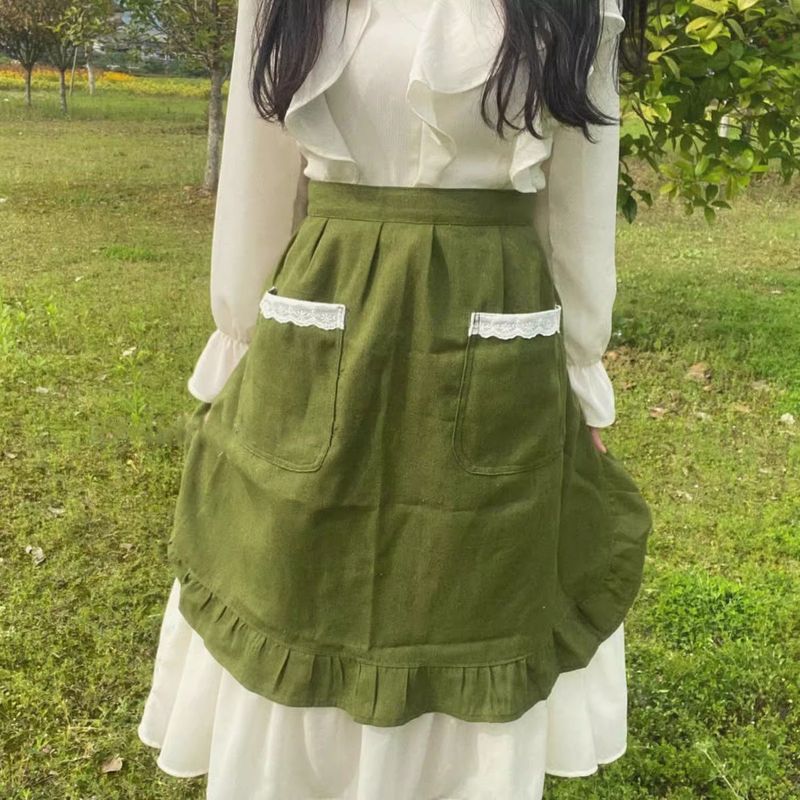 Korean Literary Cute Pure Cotton Apron For Kitchen, Dessert Shop, Nail Salon, European Fashion Waist Apron, Fairy Style_voghion.com