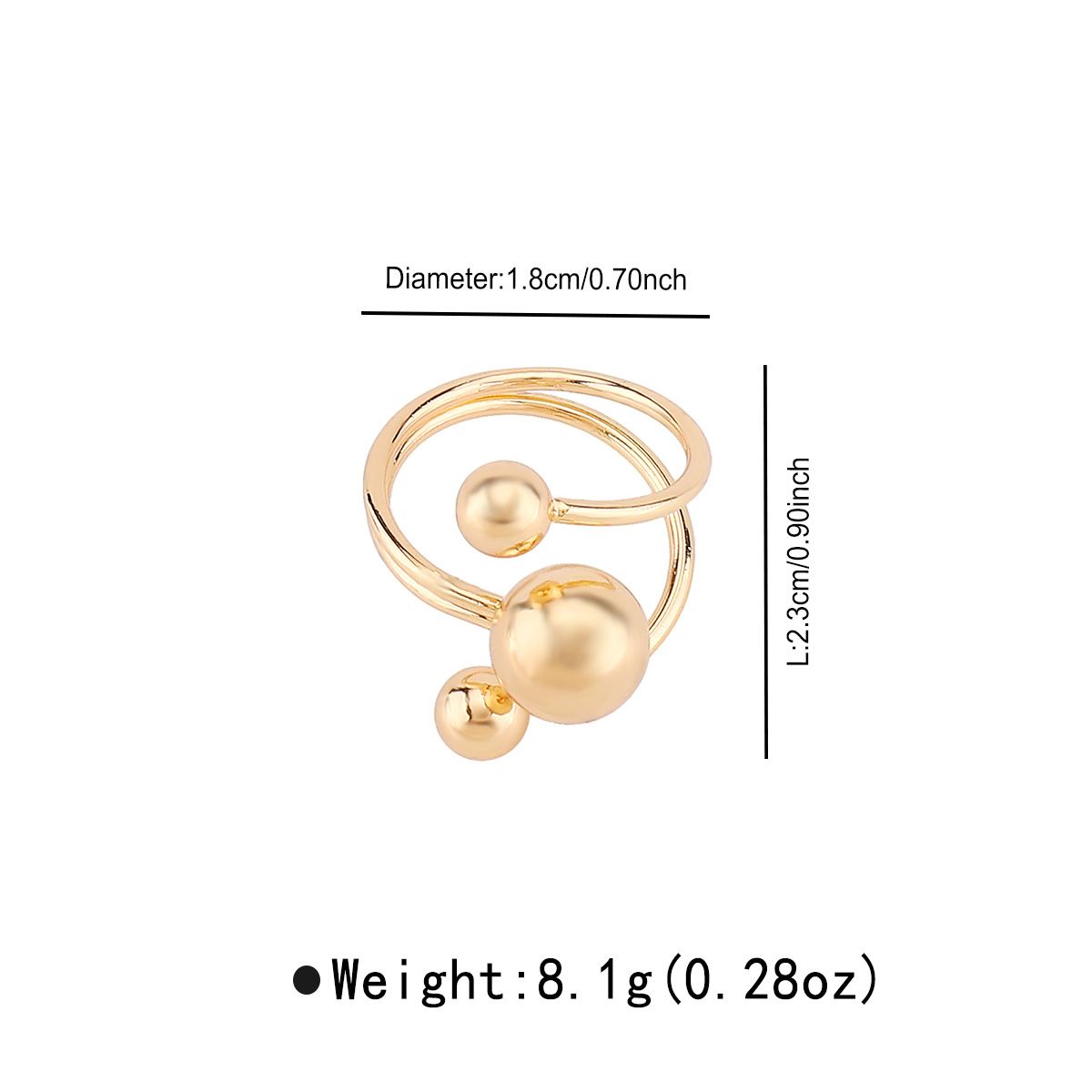 R0974 Anello da braccio con sfera grande e piccola, design a doppio strato, per donna, semplice, alla moda, regolabile, personalizzato_voghion.com