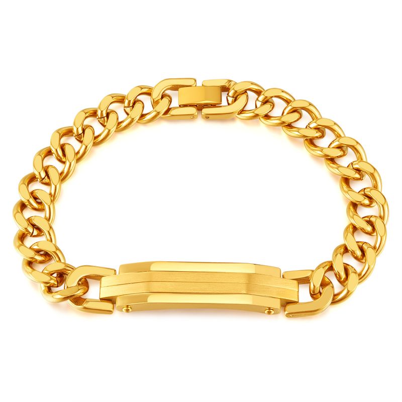 Gebogenes, galvanisiertes Edelstahlarmband mit kubanischer Gliederkette_voghion.com