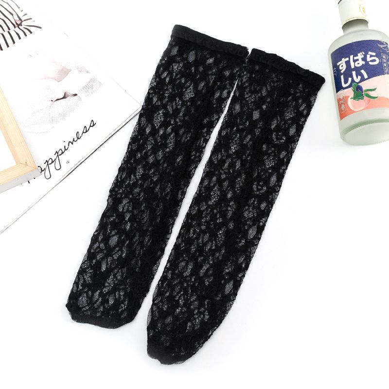 2025d Pile For Women, Palace Style, Lace Small Flower Long Socks, Spring And Summer Thin Hollow Mesh Socks_voghion.com