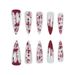 Elegante lange Stiletto-Press-On-Nägel – French Manicure mit Bluttropfen-Design für Halloween und besondere Anlässe (Kleber-/Aufkleberoptionen)_voghion.com