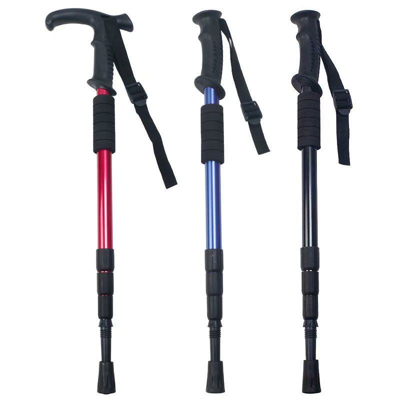 Neutral Three Section Straight Handle Aluminum Alloy Outdoor Mountaineering Telescopic Travel Hiking Health Walking_voghion.com