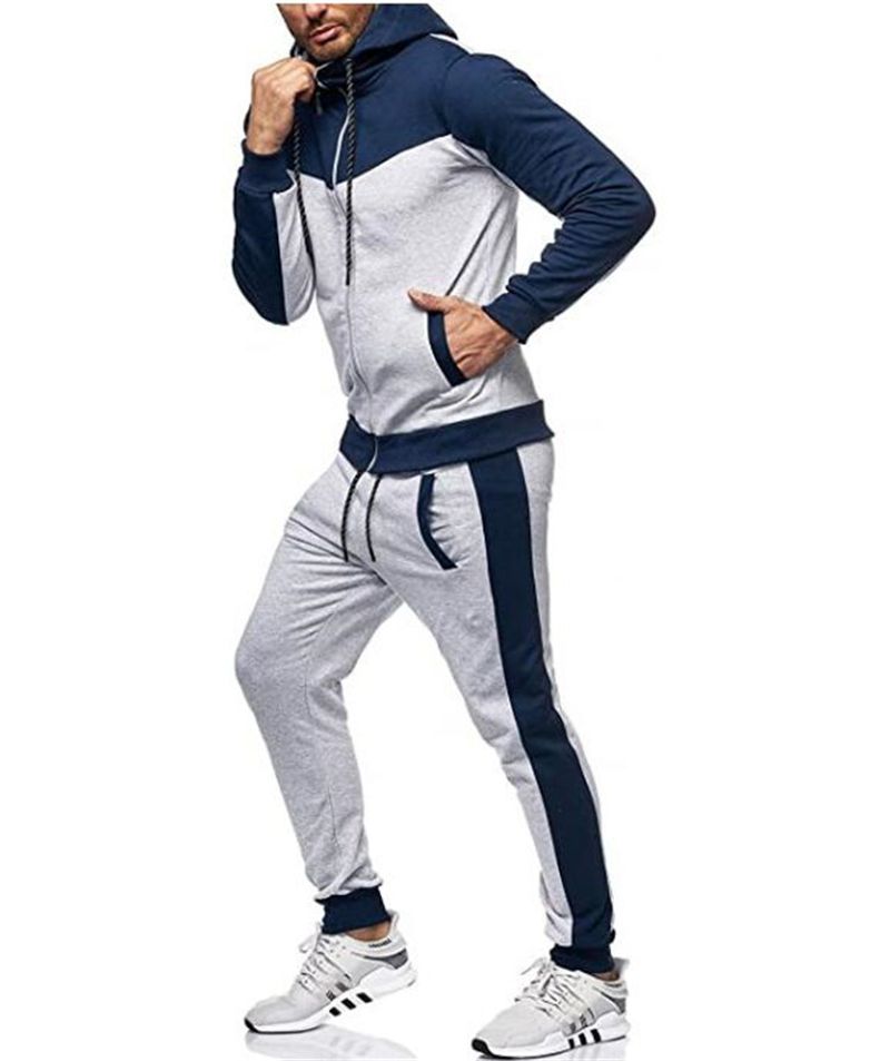 Men's Color Block Hooded Track Suit - Casual Zip-Up Jacket & Jogger Set, Trendy Athleisure Wear_voghion.com