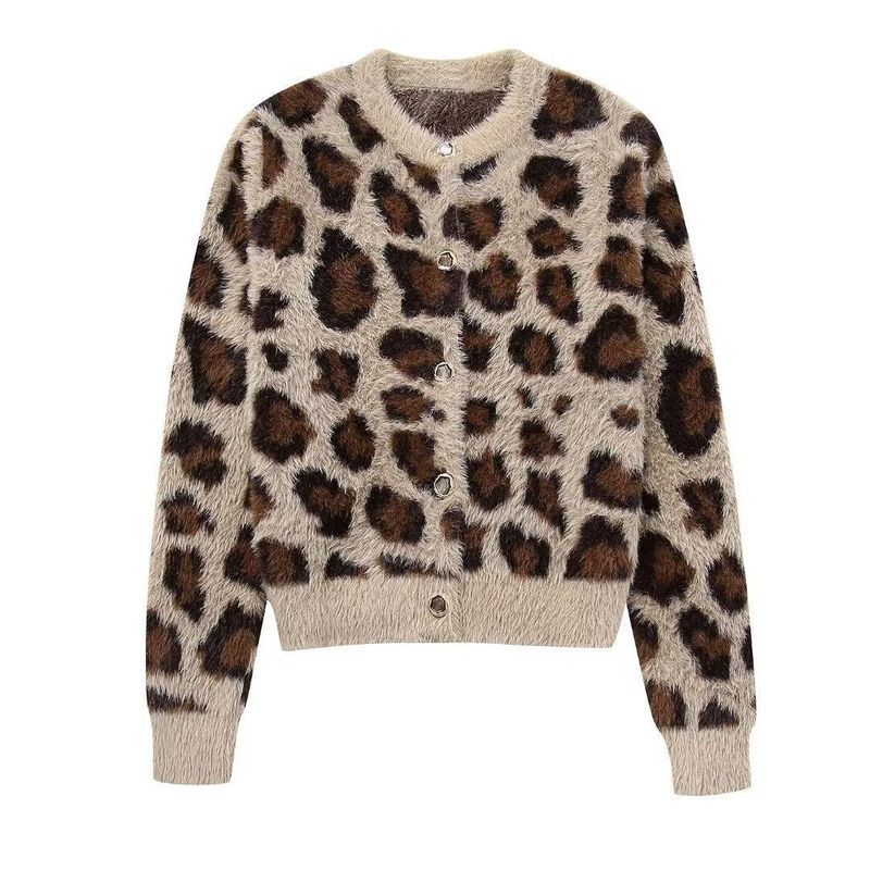 Clothing Winter New Women's Round Neck Animal Pattern Jacquard Fur Effect Knitted Sweater Jacket_voghion.com
