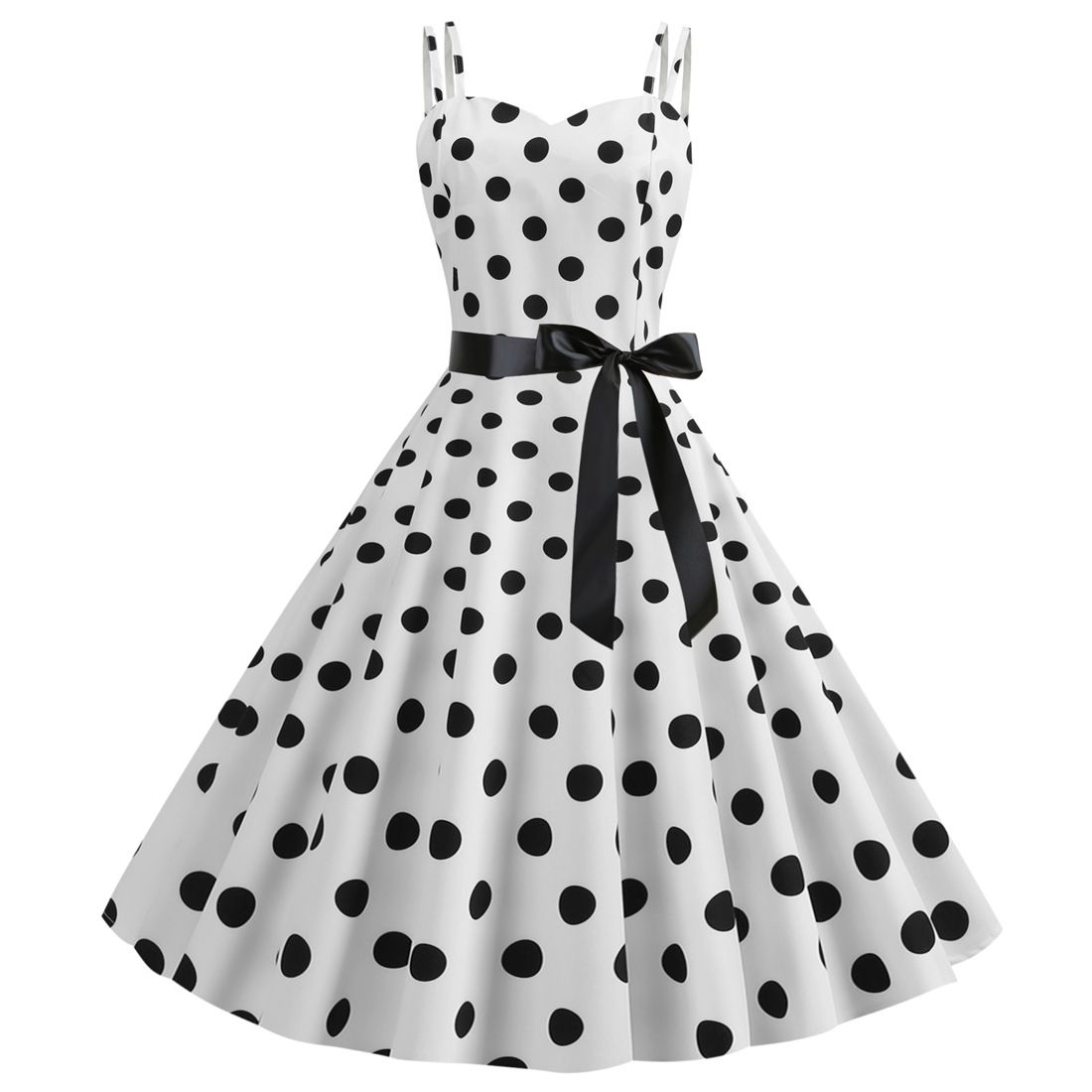 L8036 Neue Sommer frauen Sexy Doppel Strap Open Back Polka Dot Print A-linie Kleid_voghion.com