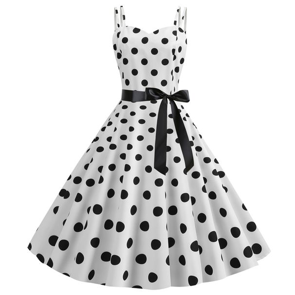 L8036 Neue Sommer frauen Sexy Doppel Strap Open Back Polka Dot Print A-linie Kleid_voghion.com