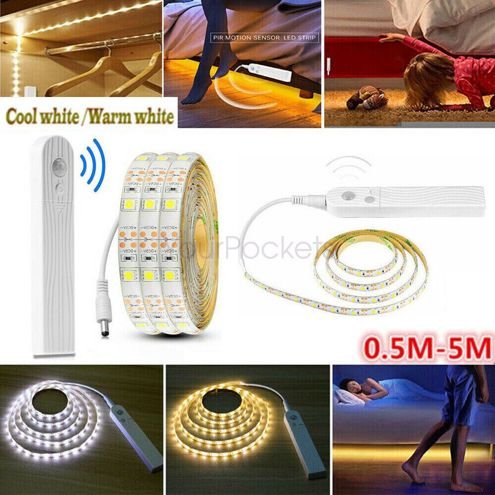 Weiß PIR Motion Sensor LED Streifen Licht Batterie Powered Treppen Schrank Schrank UK_voghion.com