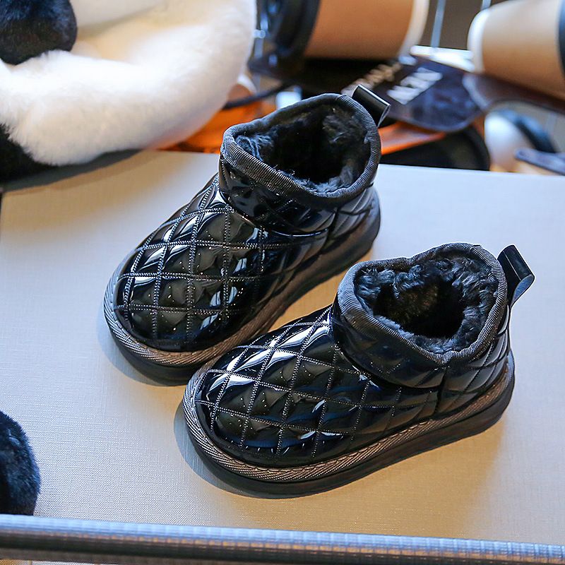 Botas de nieve de felpa para niños, zapatos impermeables de algodón a cuadros para niñas, con aislamiento de cuero, invierno, 2023_voghion.com