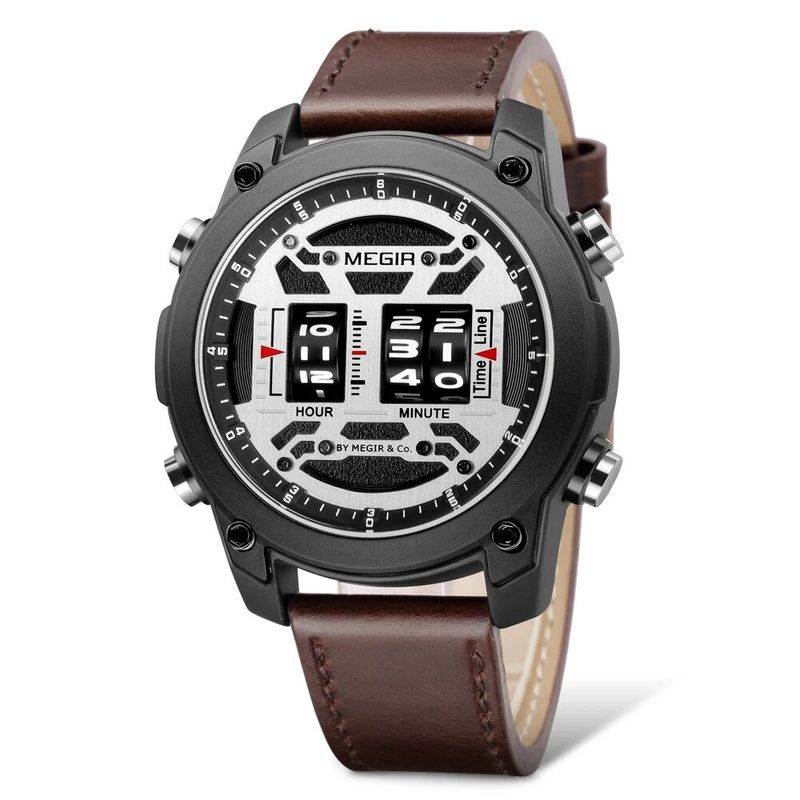Montre à quartz pour homme, chronographe, étanche, décontractée, en cuir, pour le sport, 2142_voghion.com