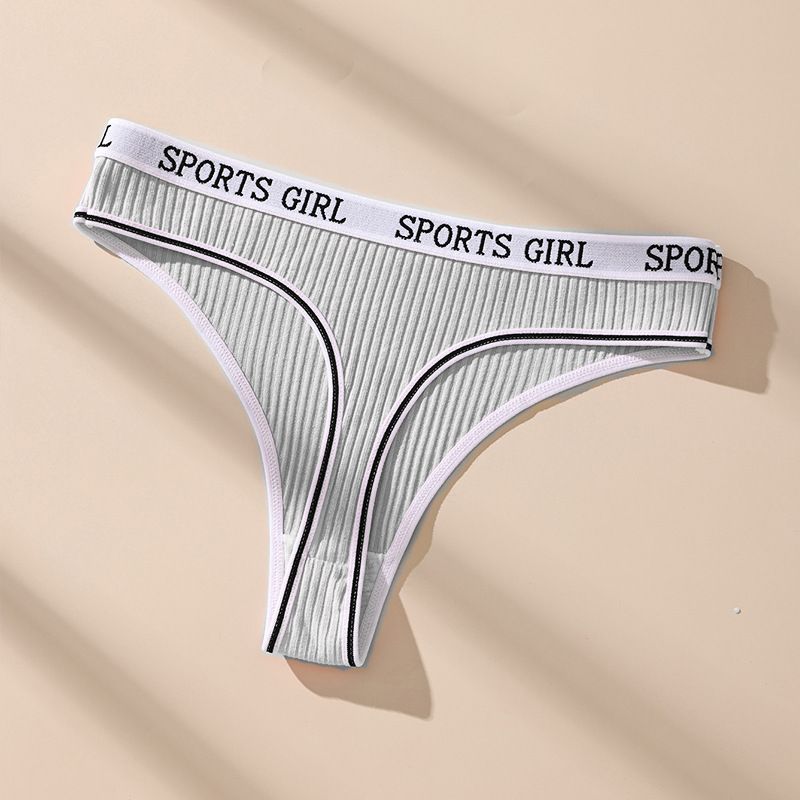 Women's Intimates Sexy Low Waist Thong Letter Belt Ribbed Women's Underwear Briefs T Type Pants Women's Pure Cotton_voghion.com