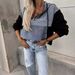Women's Clothing Fashion Loose Casual Washed Denim Splicing Hooded Women's Sweatshirt_voghion.com