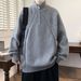 Men's Half-Turtleneck Zip-Up Sweater, Winter Knit Pullover With Stylish Design, Soft Comfortable Loose Fit Casual Wear Pure Color Stretchable Fabric_voghion.com