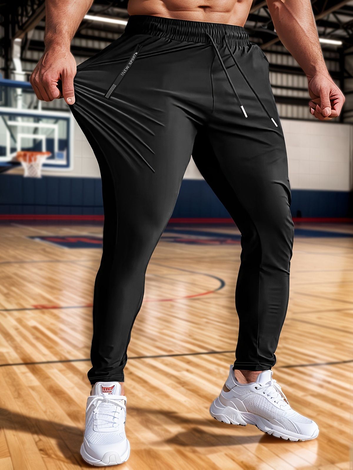 Schnelltrocknende, kühlende Sporthose für Herren aus feuchtigkeitsableitendem Material, atmungsaktiv und bequem für die Freizeit, gerader Schnitt – Schwarz_voghion.com