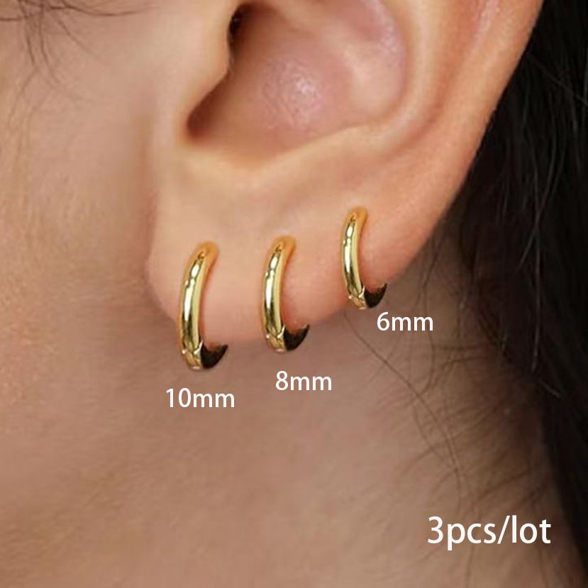3 pezzi/set orecchini a cerchio minimal in acciaio inossidabile con cristalli e zirconi piccoli orecchini a cerchio per elica, trago, cartilagine, piercing gioielli_voghion.com