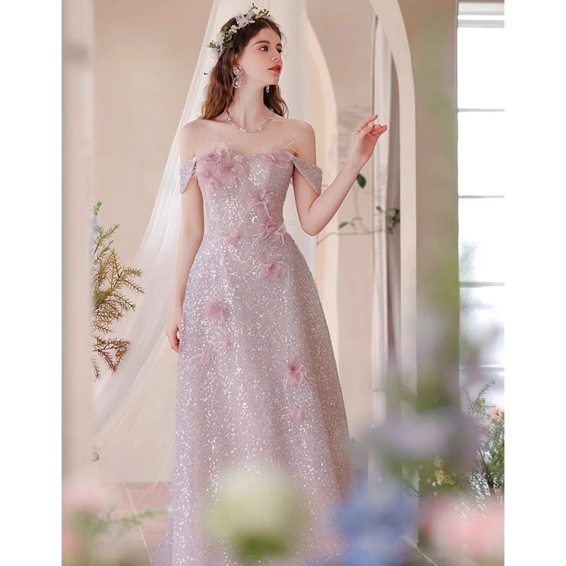 Damenbekleidung Neues Banketttemperament Schweres leichtes Hochzeitskleid Verlobungskleid Toastkleid Host_voghion.com