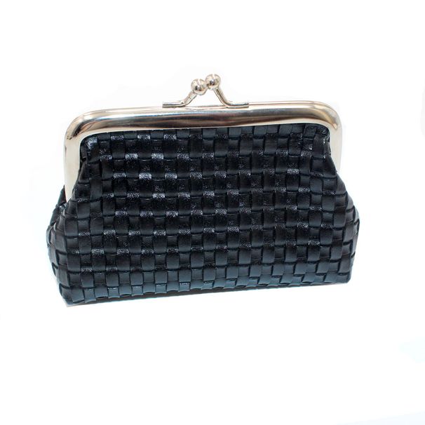 Spot wholesale cross-border supply women's buckle coin purse 4 inch clip bag PU woven card holder handbag_voghion.com