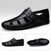 Sandals Men's Top Layer Cowhide 2025 New Business Hollowed Out Leather With Soft Toe Caps, Breathable Beach For Dad,_voghion.com