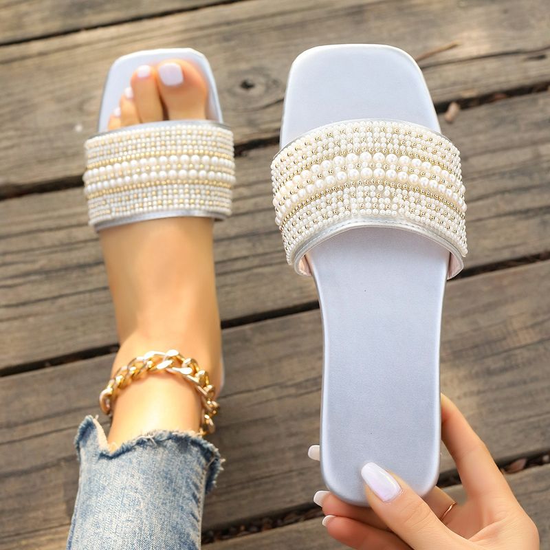 Women's shoes solid color square toe diamond flat bottom slippers_voghion.com
