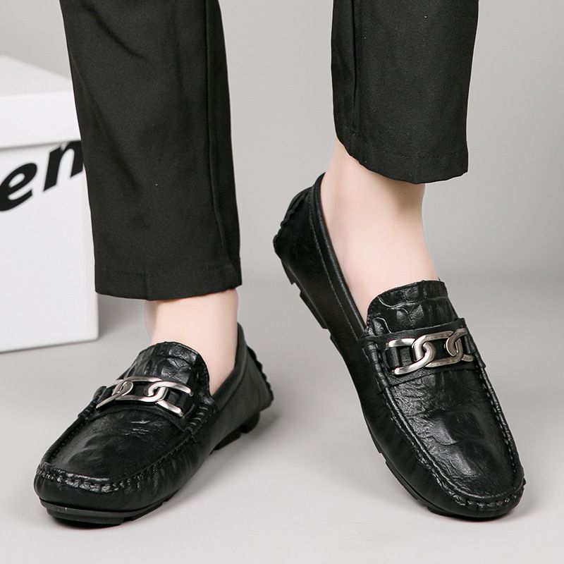 Douyin Live Loafers mit Krokodilmuster, für faules Fahren, britische Freizeitschuhe aus echtem Leder, Rindsleder, Herrenschuhe_voghion.com