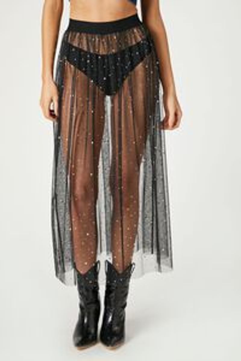 Verve 2025 Nouvelle Jupe Mi-Longue Transparente à Paillettes Sexy Mode Femme_voghion.com