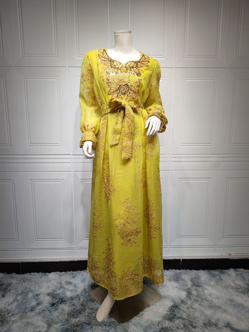Embroidery Applique Dress Muslim Party Dinner Robe_voghion.com
