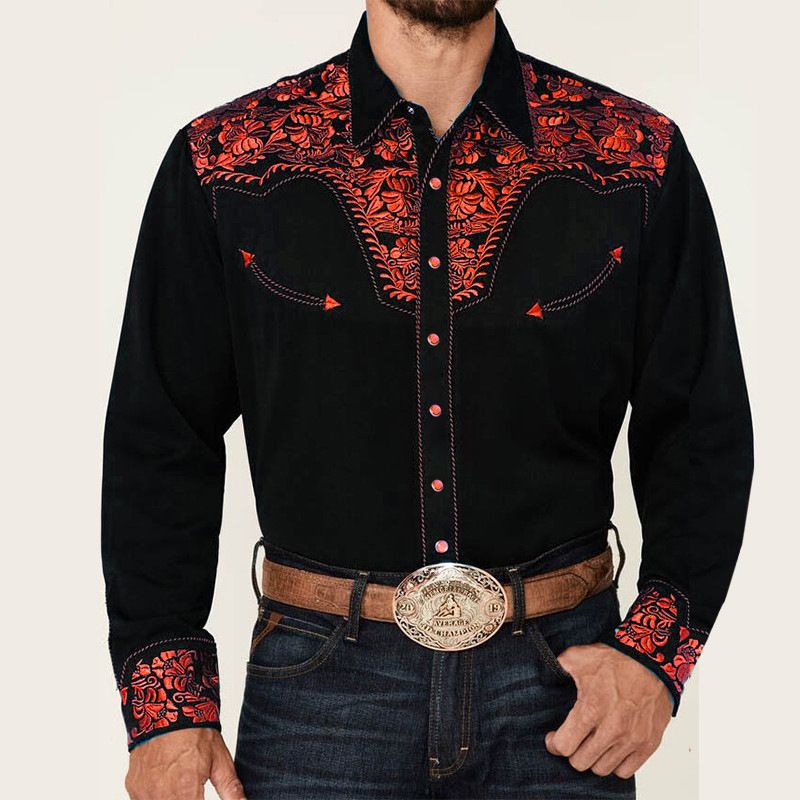Herrenbekleidung New Western Tribal Ethnic Lapel Herren Casual Sports Outdoor Street Langarm Button Printed Tops Shirt_voghion.com