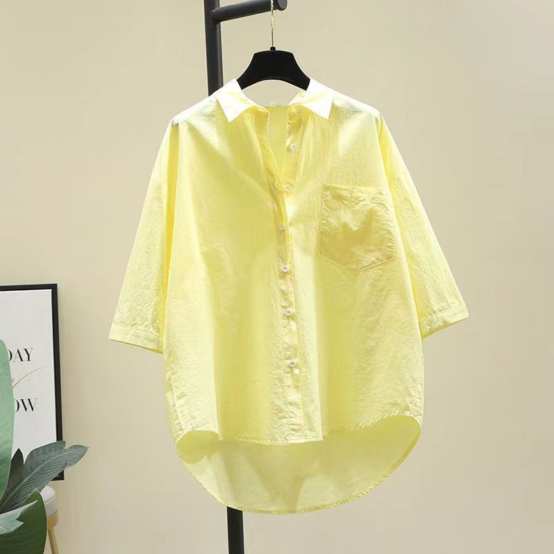 Camicia estiva leggera in cotone da donna - Camicetta casual ampia a maniche lunghe con apertura frontale e tasca, abbigliamento da donna_voghion.com