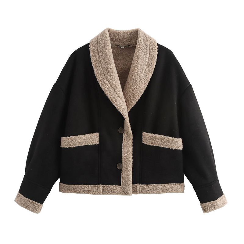 Vêtements pour femmes automne et hiver vêtements pour femmes manteau en laine rétro revers haut en fourrure ample_voghion.com