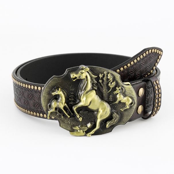 Western Cowboy Bull Head Trendy Jugend Retro Herren Punk Geprägter PU Ledergürtel_voghion.com
