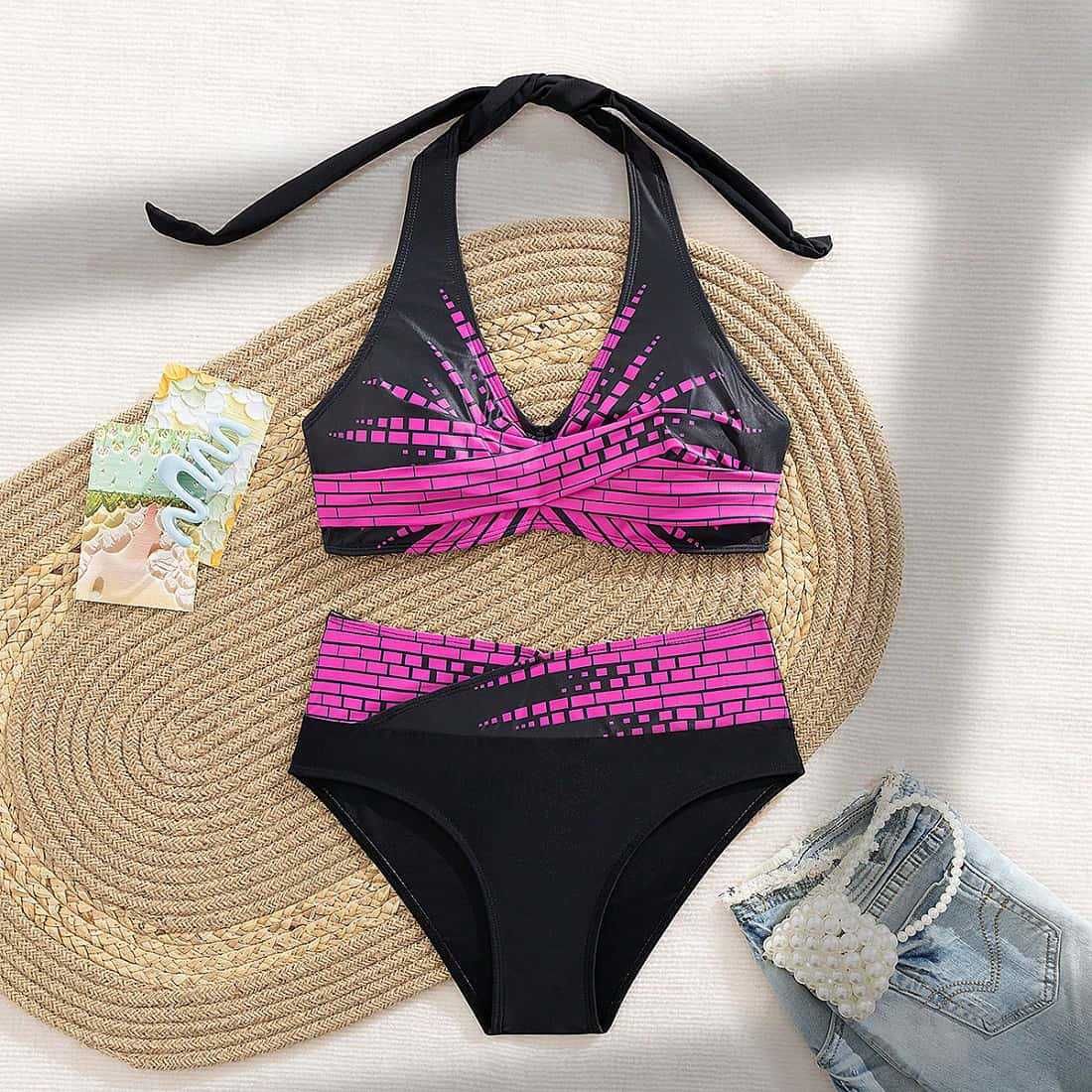 Dametøj Split Triangle Konservativ Svømning Varme kilder Sport Fritid Slim Højtaljet Bikini_voghion.com