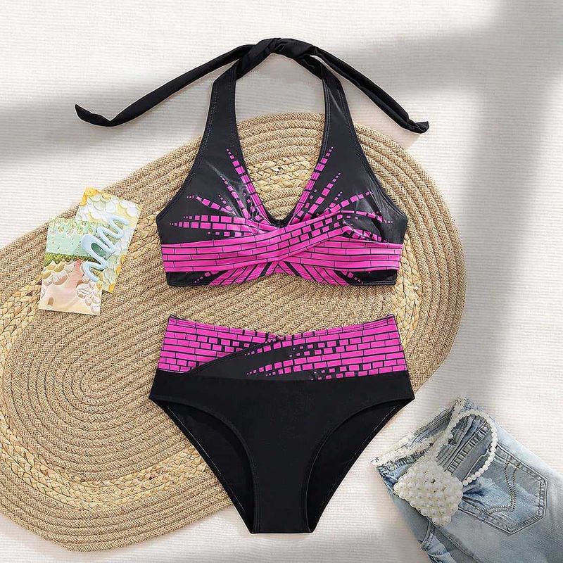 Women's Clothing Split Triangle Conservative Swimming Hot Spring Sports Leisure Slim High Waist Bikini_voghion.com