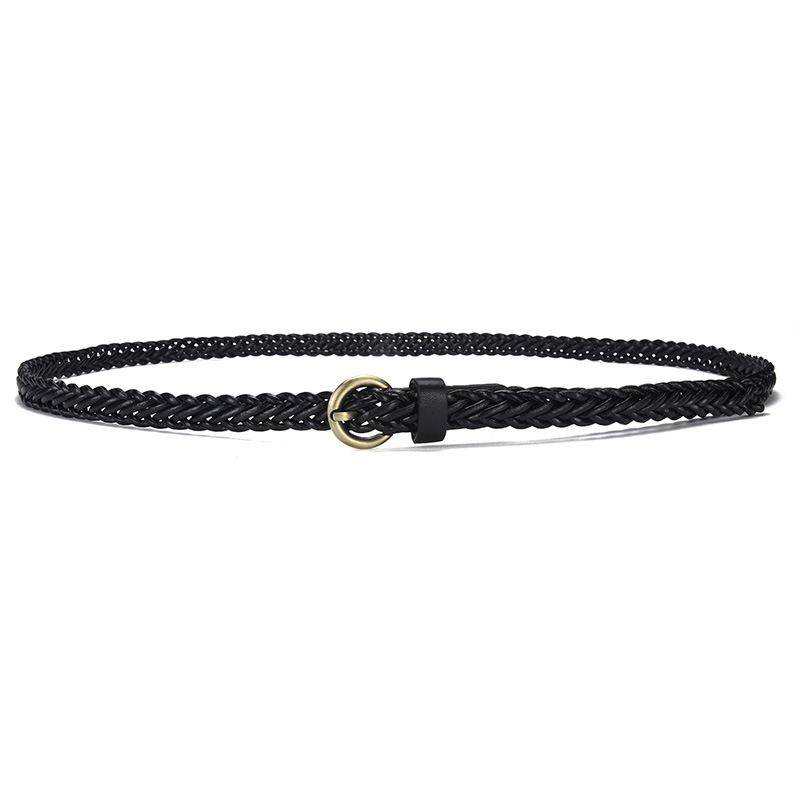 Women Braided Belts Summer Retro Woven Bronze Buckle Women's Thin Belt Fashion Versatile Dress Free Punch PU Decorative Belt For Women_voghion.com