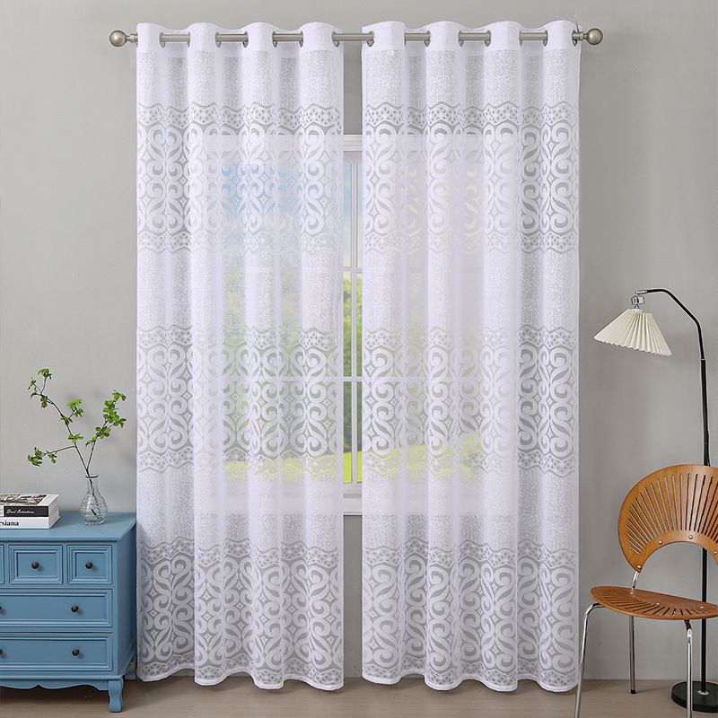 Eenvoudige koperen muntbloem kant raamscherm licht luxe stijl polyester vezel raamscherm woonkamer slaapkamer restaurant keuken gordijnen_voghion.com