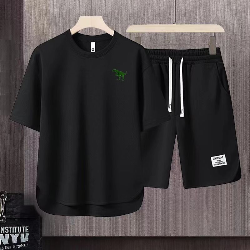 Men's Clothing 2024 Waffle Casual Summer Suit Men's Loose Teen Short sleeved T shirt Shorts Handsome Two piece Suit_voghion.com