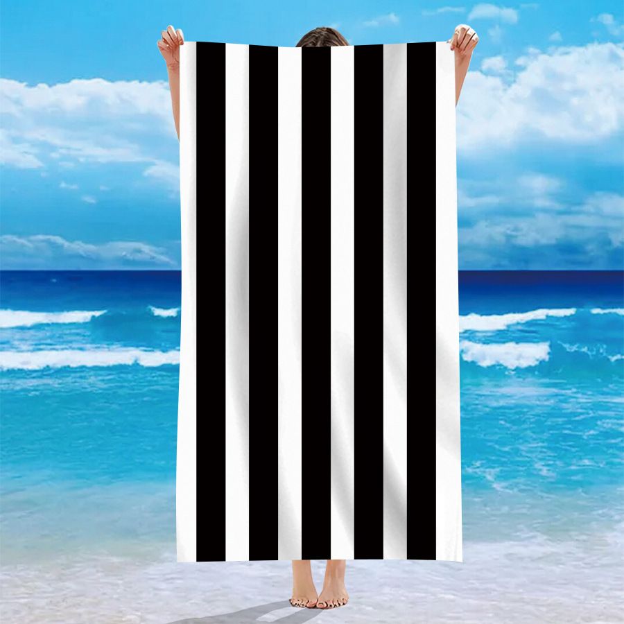 Asciugamano da spiaggia in microfibra - Morbido e soffice, monofacciale con motivo a righe, ad asciugatura rapida e leggero per i viaggi estivi._voghion.com