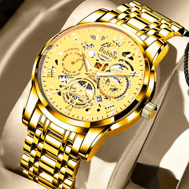 Új óra Bubble márka divatos, csúcskategóriás, luxus, sokoldalú, teljesen automata kvarc, éjszakai fényű, vízálló, római üreges férfi karóra_voghion.com