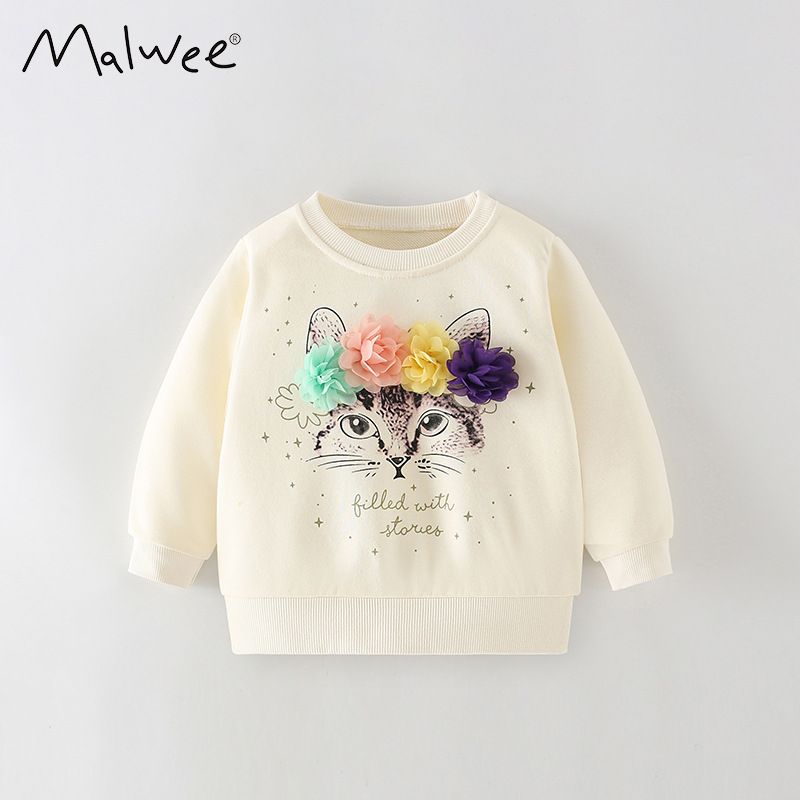 Malwee Girls' Sweatshirt Autumn Winter New Style For Young Children Round Neck Cute Little Girl Top_voghion.com