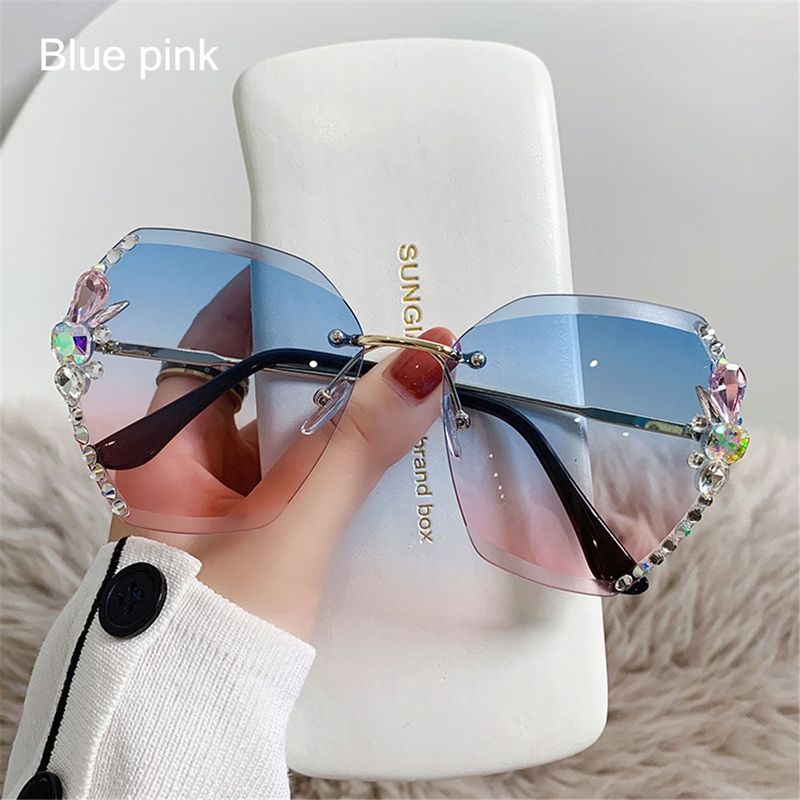 Märkesdesign Vintage Rimless Strass Solglasögon Dam Herr Mode Gradient Lens Solglasögon Skuggor För Kvinnor_voghion.com