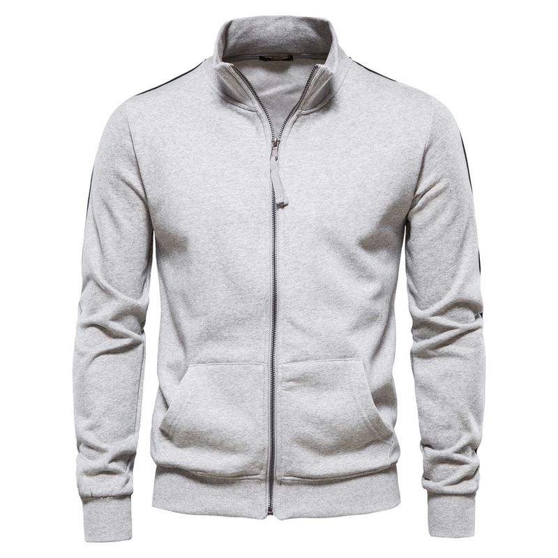 Sweat-shirt à manches longues et col montant pour homme, cardigan décontracté à couleurs contrastées, collection automne-hiver 2024_voghion.com