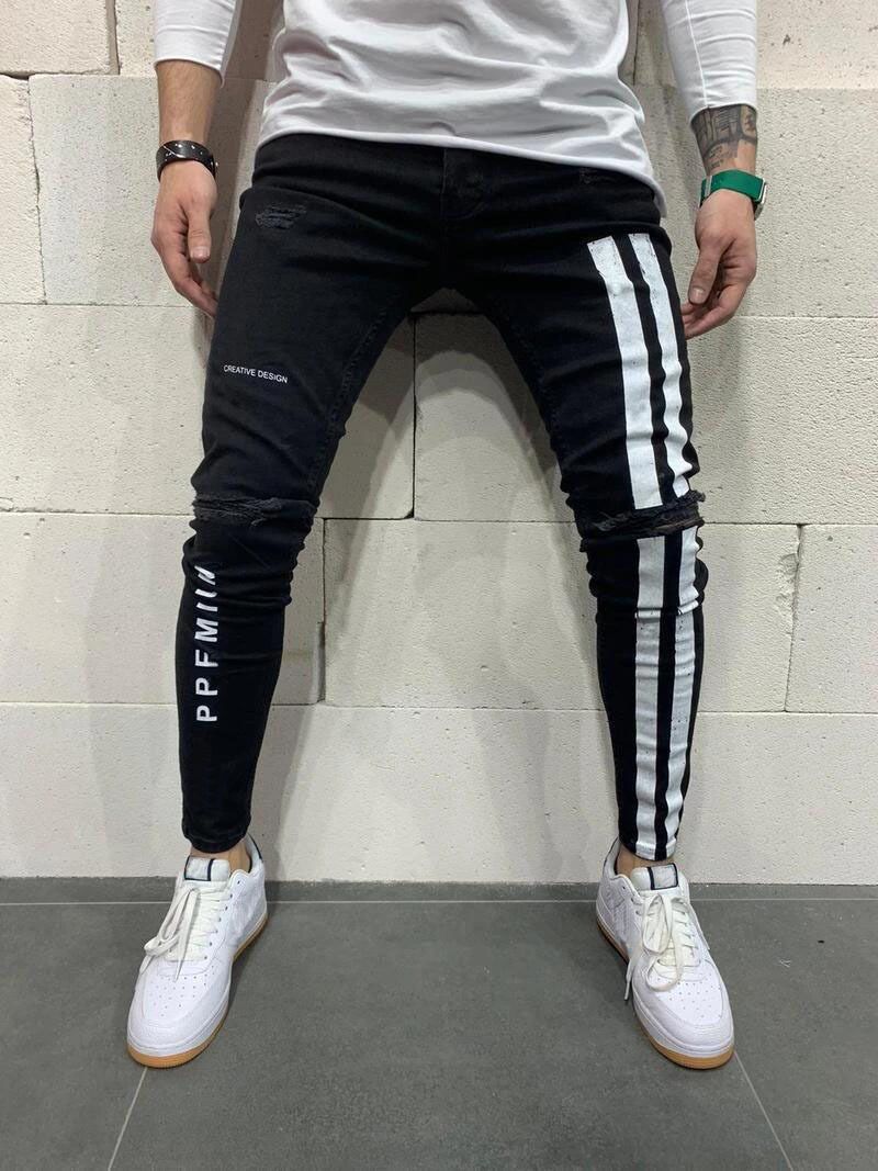 Mode décontractée tout match jeans skinny pour hommes pantalons de petit pied pour hommes_voghion.com