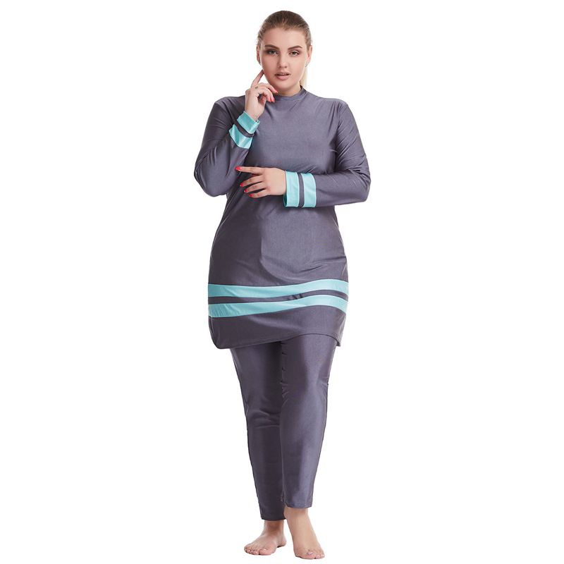 Muslim Swimwear Loose, Large Size Obese Women's Contrasting Color Conservative Swimsuit Sun Protection Beach Travel Muslim_voghion.com