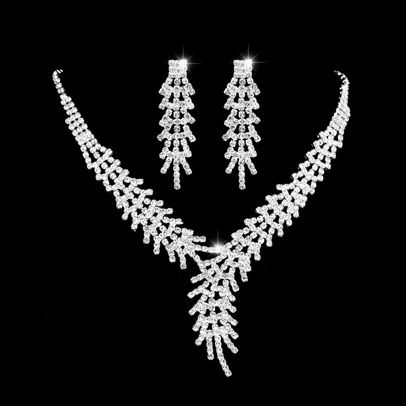 Ice Flower Diamond Necklace & Earrings Set - Hollow Design For Women, Luxury Wedding & Party Jewelry_voghion.com