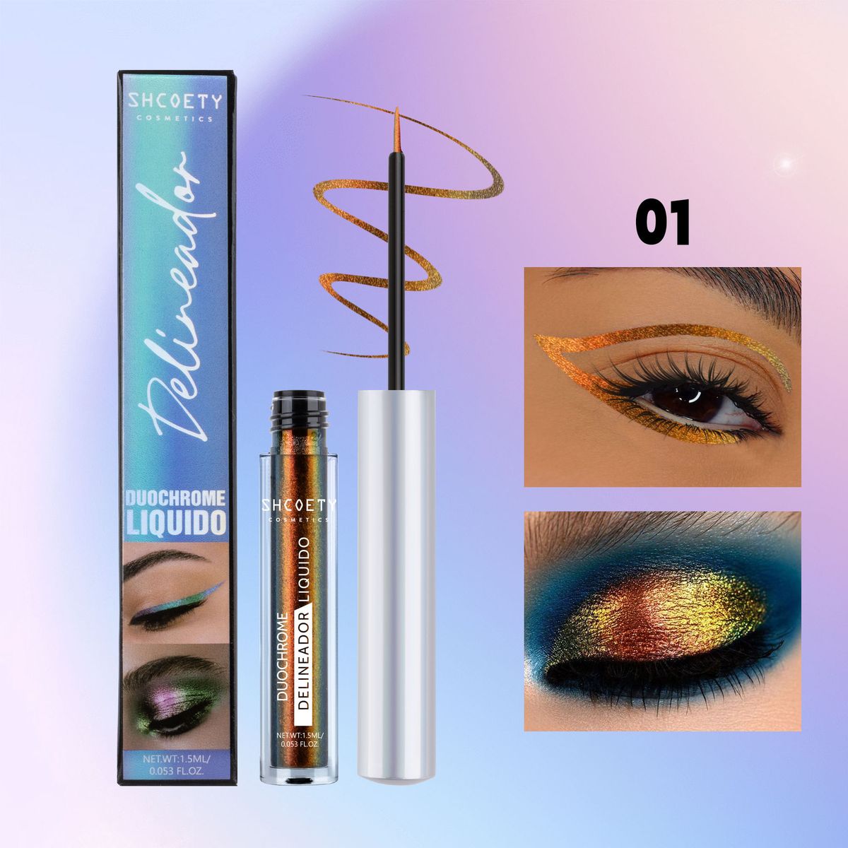 Lidschatten & Liner-Kombination Optischer Chamäleon-Eyeliner Flüssiges Licht Verändernde Fantasiefarbe Bühnenkleidung Einfach zu färbender Eyeliner Flüssiger Lidschatten_voghion.com