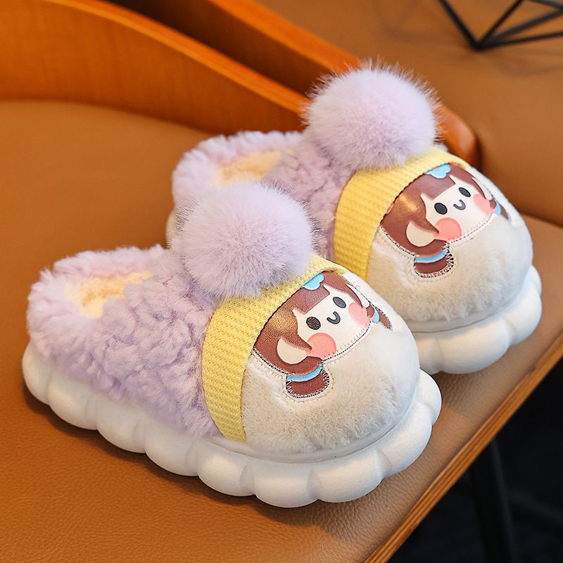 Children's slippers autumn and winter cute cartoon indoor home bag with little girl parent-child plush cotton shoes for_voghion.com