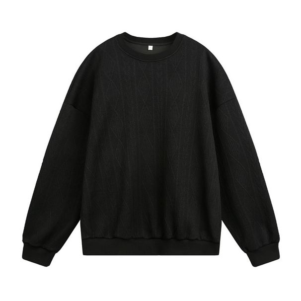 420GSM Heavyweight Jacquard Crewneck Sweatshirt, Retro Streetwear Pullover With Textured Fabric For Men_voghion.com