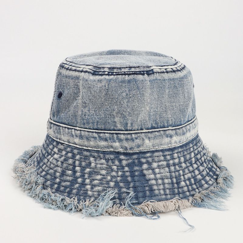Nouveau chapeau seau à large bord en denim pour femme, chapeau de bassin polyvalent à la mode rétro avec protection solaire_voghion.com