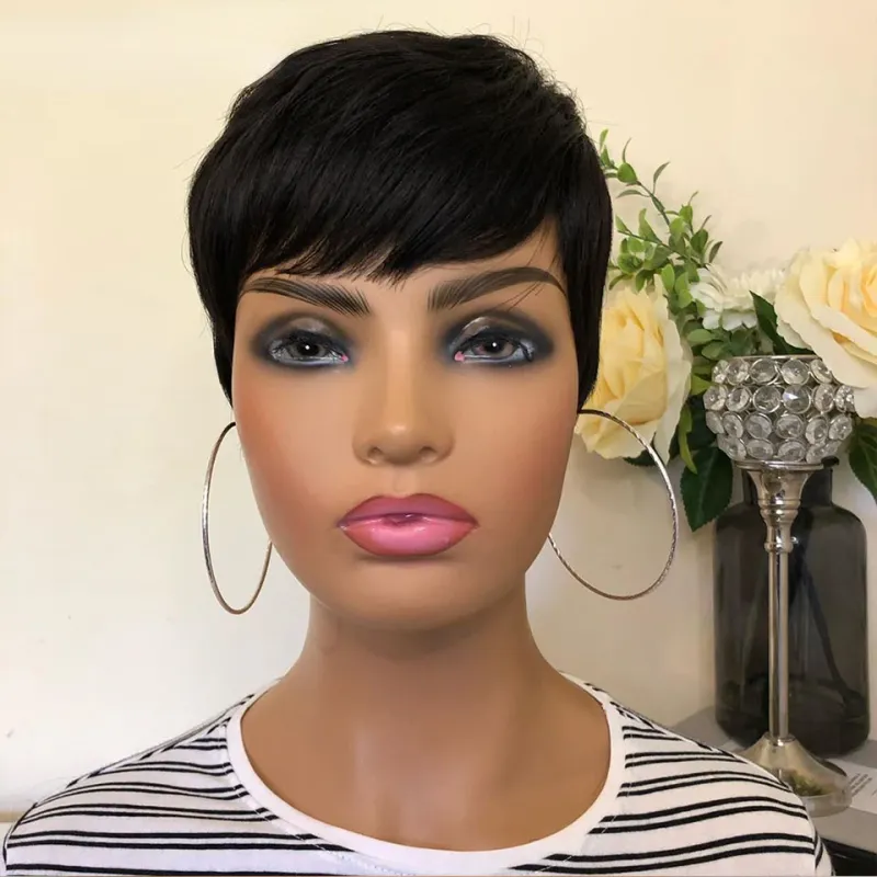 Kratka ravna lasulja iz človeških las, pixie cut, remy lasje s frufrujem_voghion.com