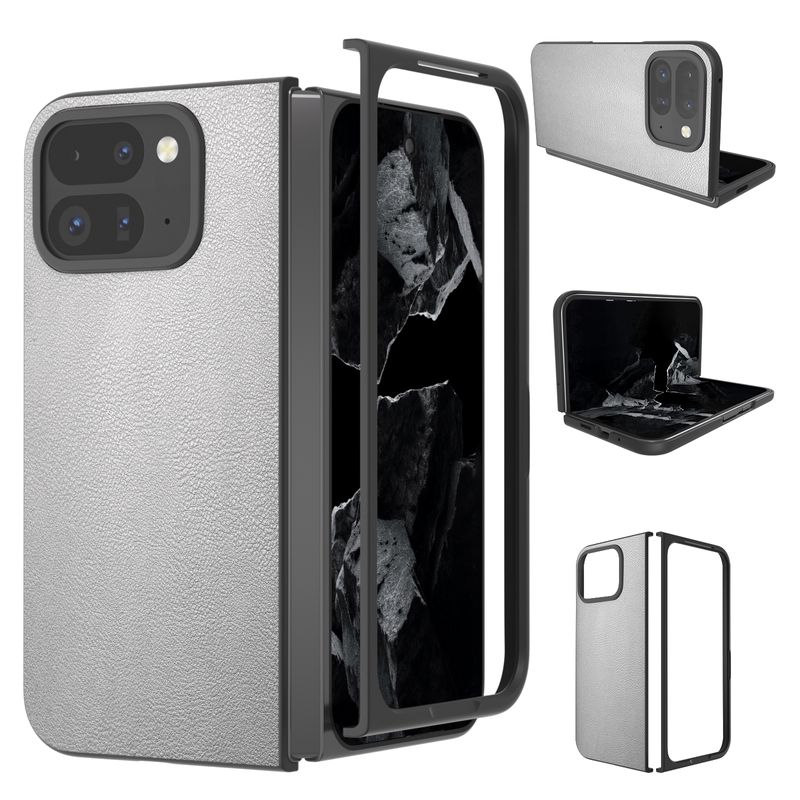 Per Google Pixel 9 Pro Fold Custodia per telefono con copertura completa in pelle PU e cornice nera (argento)_voghion.com