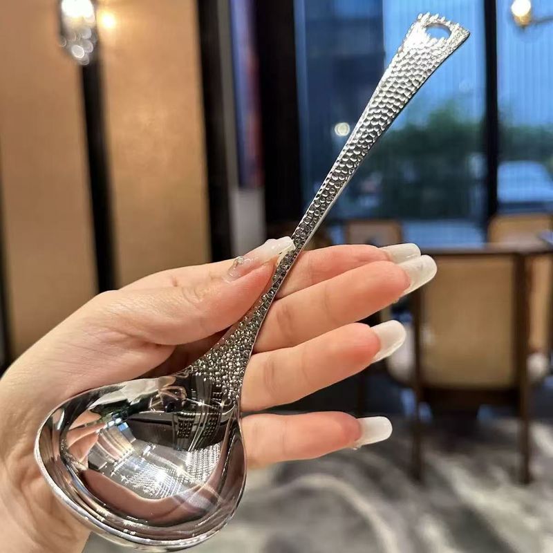 Stainless Steel Ladle Skimmer Internet Celebrity Hammered Texture Hot Pot Porridge Shell Large Household Restaurant Soup_voghion.com