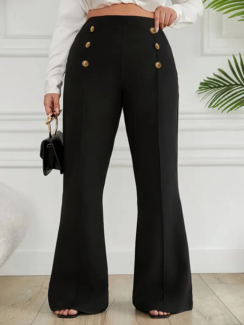 Women's Clothing New High Waist Casual Fashion Casual Pants Black Temperament Large Size Women's Slim Flared Trousers Women_voghion.com